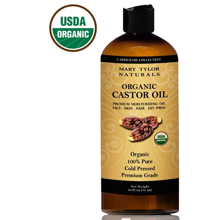 Castor Oil 16 oz, USDA Certified Organic, Cold Pressed, Unrefined, Premium Grade Castor Oil for Hair Growth, Eyelashes, Eyebrows, Amazing Moisturizer for Skin and Hair By Mary Tylor