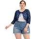 thumbnail image 4 of Cárdigan de encogimiento de hombros de talgrande Agnes Orinda chaquetas de bolero con lazo de encaje floral Azul marino 3XL, 4 of 6