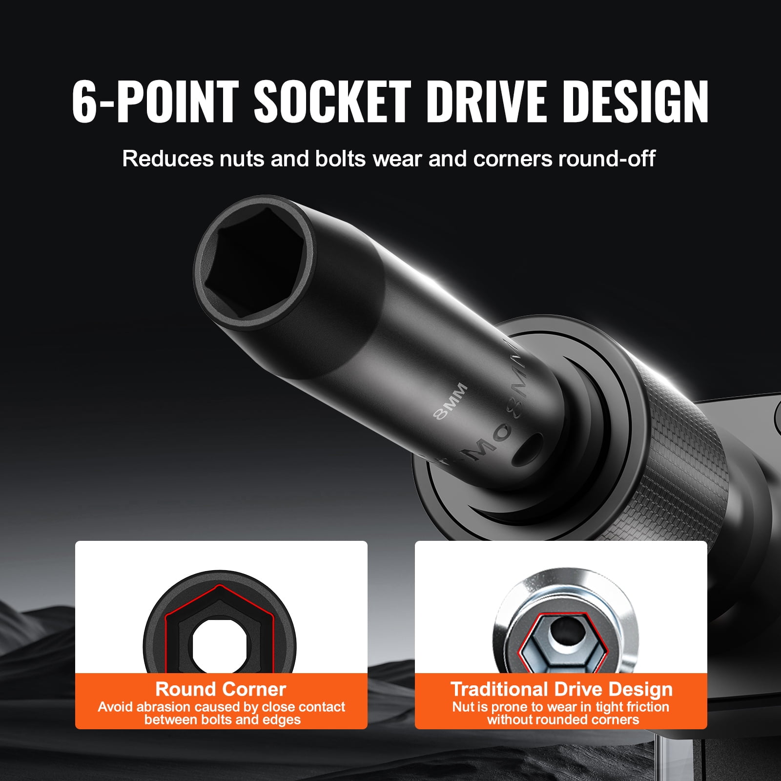KFFKFF 18-Piece 3/8" Drive Impact Socket Set - Metric Sizes 8-22mm - Durable CR-V Alloy Steel with 6-Point Design for Automotive Repairs - Clear Size Markings - Sturdy Build