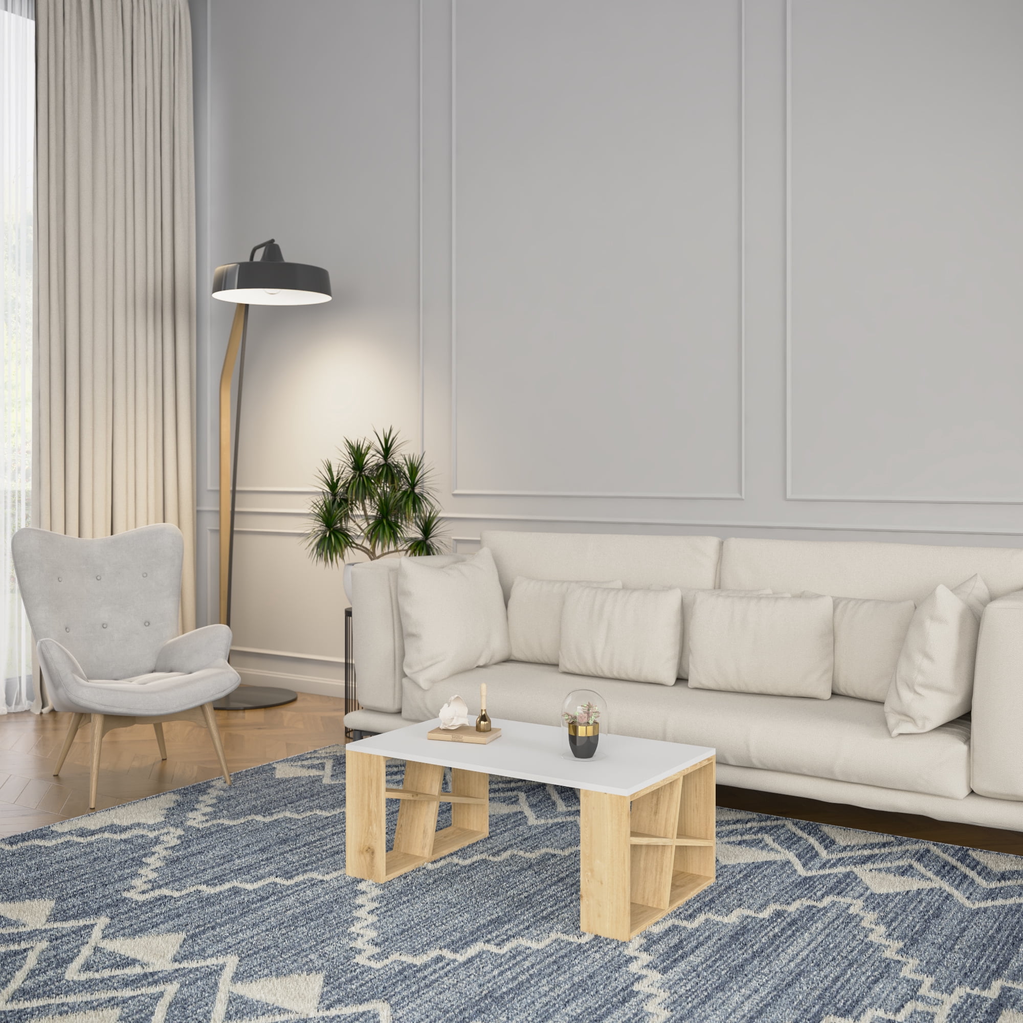 Ada Home Decor Furniture White Brian Modern Coffee Table with Storage Shelf