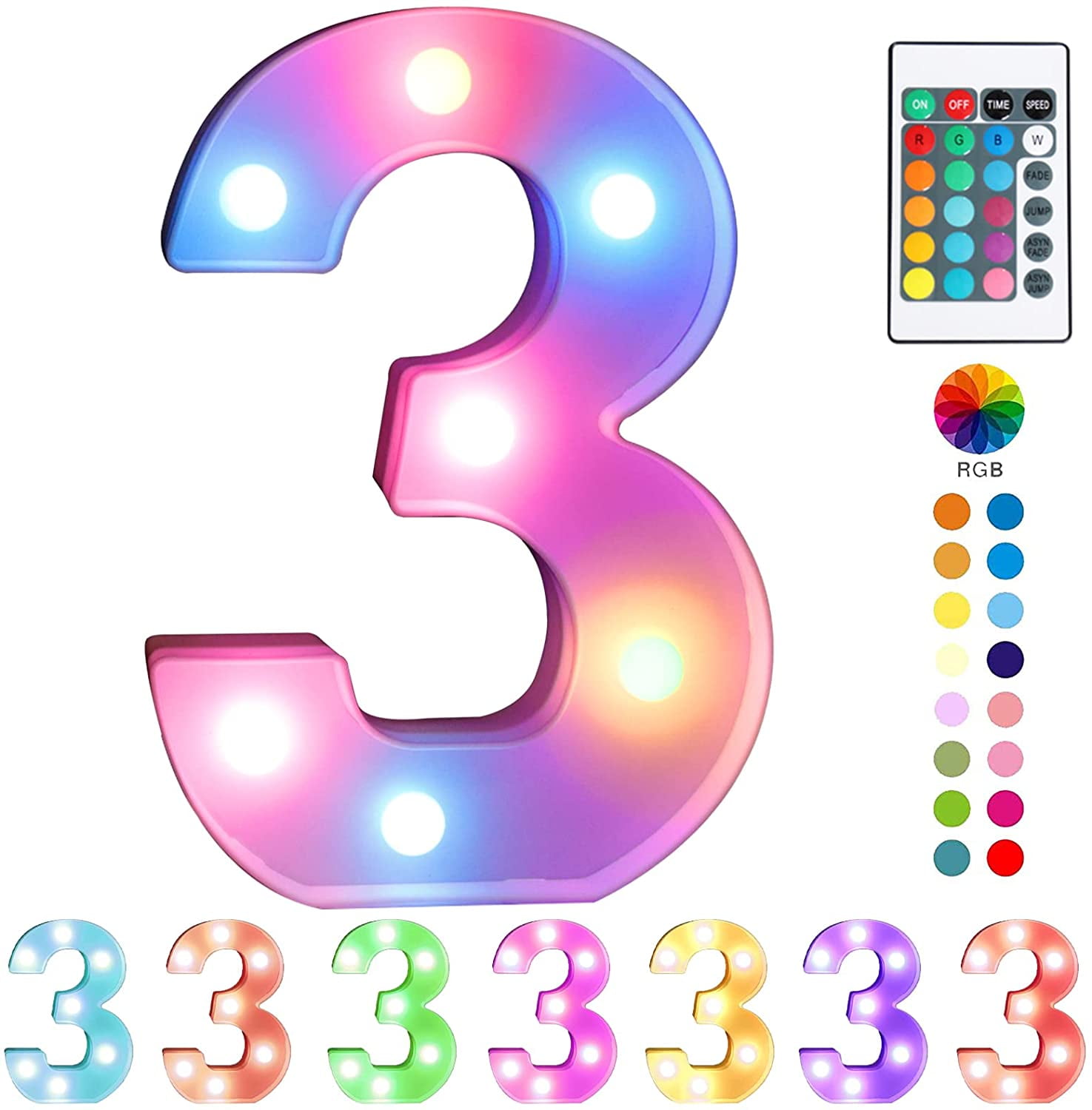 Colorful Light Up Numbers with Remote,Color Changing LED Marquee Number