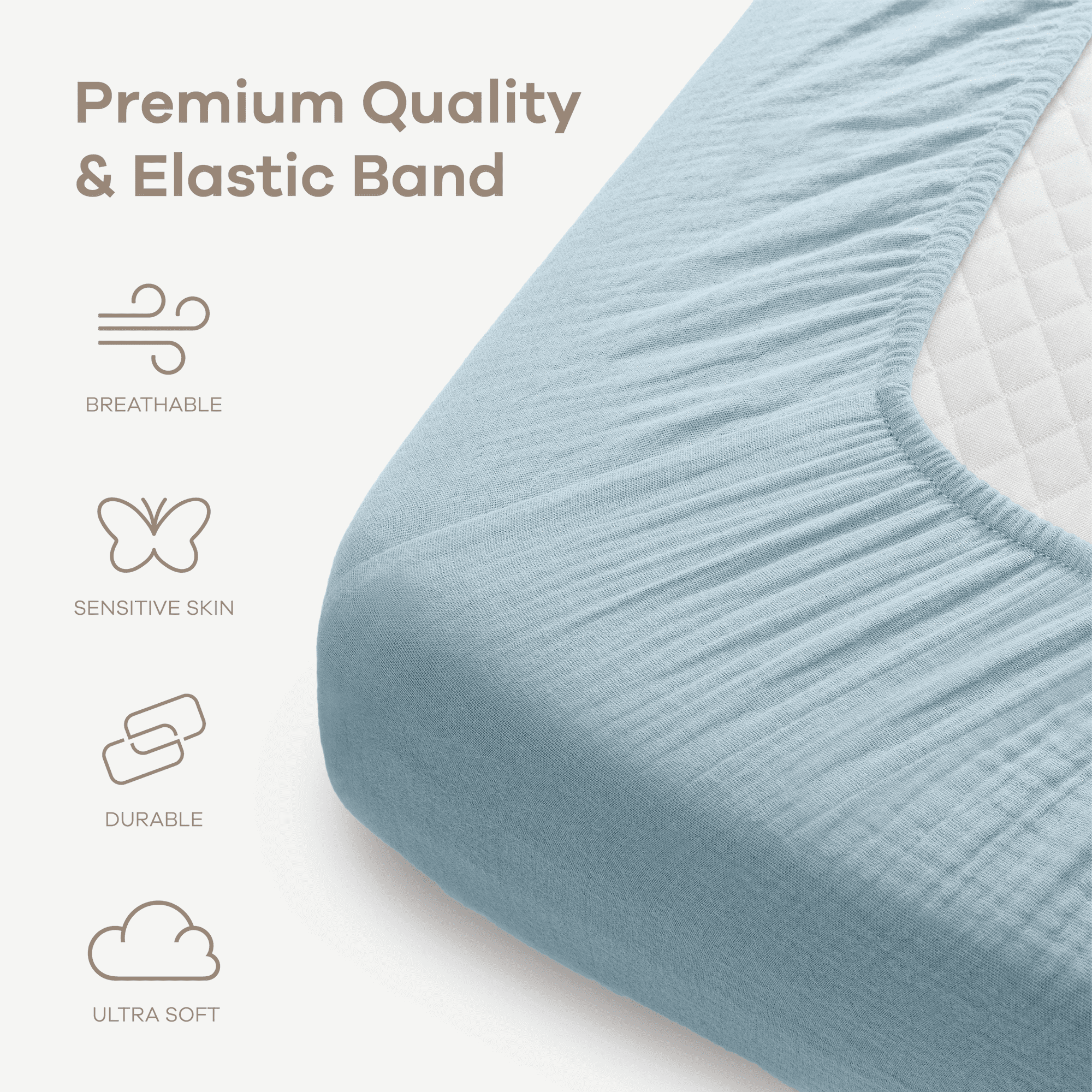 Comfy Cubs Muslin Crib Sheet, 100% Muslin Cotton Crib Sheets for Standard Crib Mattresses (Sky Blue)
