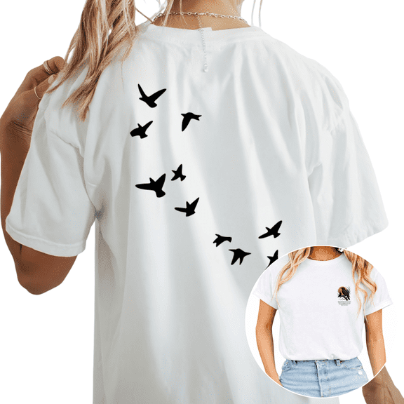 Women Bird Flying Graphic Flattering Fit Versatile Tees T-shirt Tops Comfortable Short Sleeve Round Neck White S-5XL