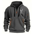 thumbnail image 2 of Jinhomg Men's Spring Pullover Sweatshirt Big and Tall Comfy Quarter Zip Military Hoodie Casual Loose Graphic Long Sleeve Workout Tops with Pockets Dark Gray XL, 2 of 3
