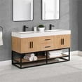 thumbnail image 6 of Bianco 60" Wood Vanity in Light Brown with White Composite Stone Top no Mirror, 6 of 16