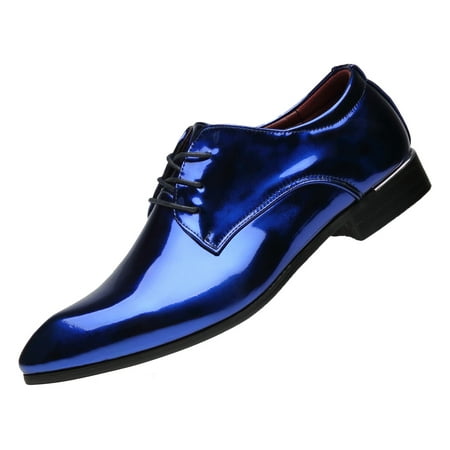 Santimon Men Blue Oxford Shoes Pointed Toe Dress Shoes Classic Formal Business Shoes 7.5 US