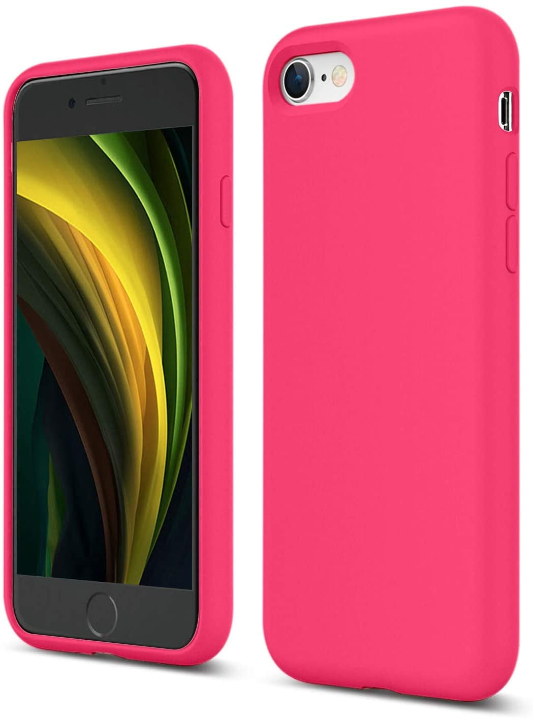 Silicone Case for iPhone Se and iPhone 8 and iPhone 7 - Liquid Silicone  Protective Phone Case (Hot Pink)