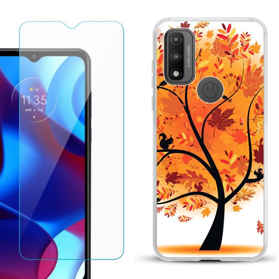 Slim-Fit Gel TPU Phone Case for Motorola Moto G Pure, with Tempered Glass Screen Protector, by OneToughShield ® - Golden Tree