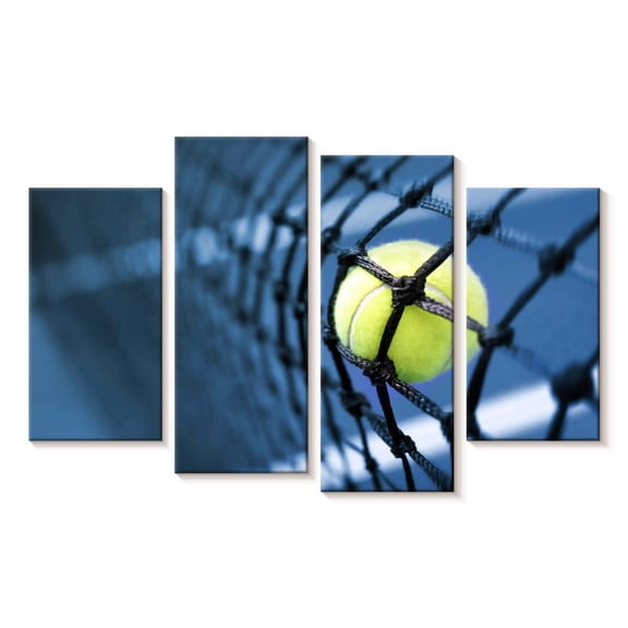 Elephant Stock Tennis Net Wall Art - Horizontal Multi Panel Canvas - Living Room Wall Decor - Sports Multi Panel - Green And Blue Decor - 24" x 14"