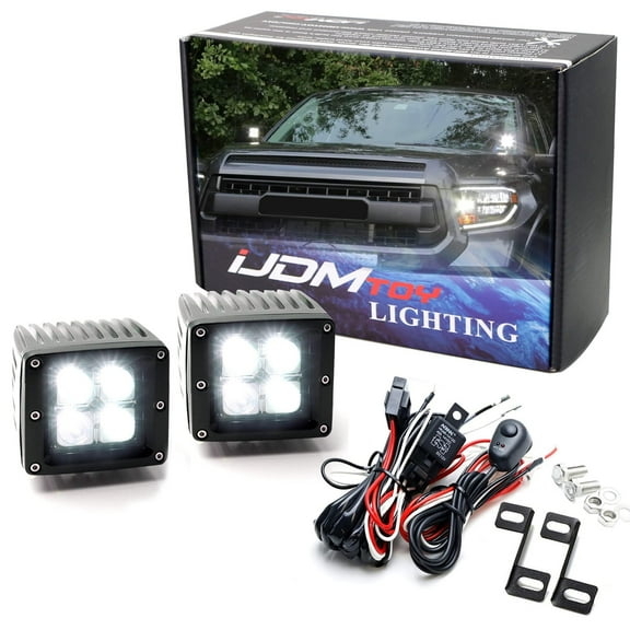 A-Pillar LED Pod Light Kit For 2007-2021 Toyota Tundra, Includes (2) 20W High Power LED Cubes, Windshield A-Pillar Mounting Brackets & On/Off Switch Wiring Kit