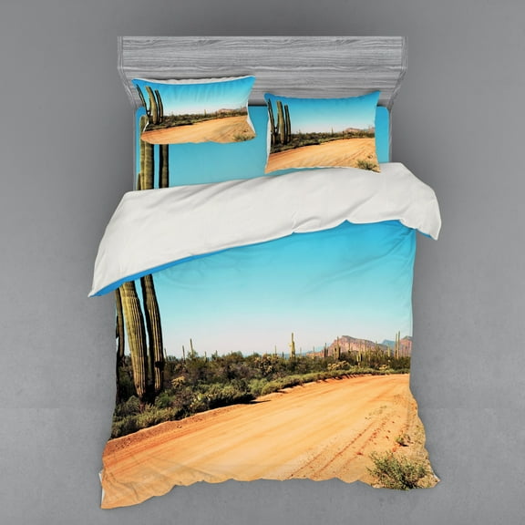 Ambesonne Nature Bedding Set 4 Pcs, American Desert Cactus, Queen, Multicolor