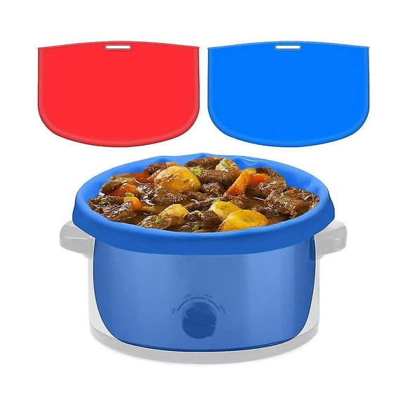 2 Pack Slow Cooker Liners - Reusable Cooker Divider, Silicone Cooking Bags Fit 6 Quarts Pot (red+bl
