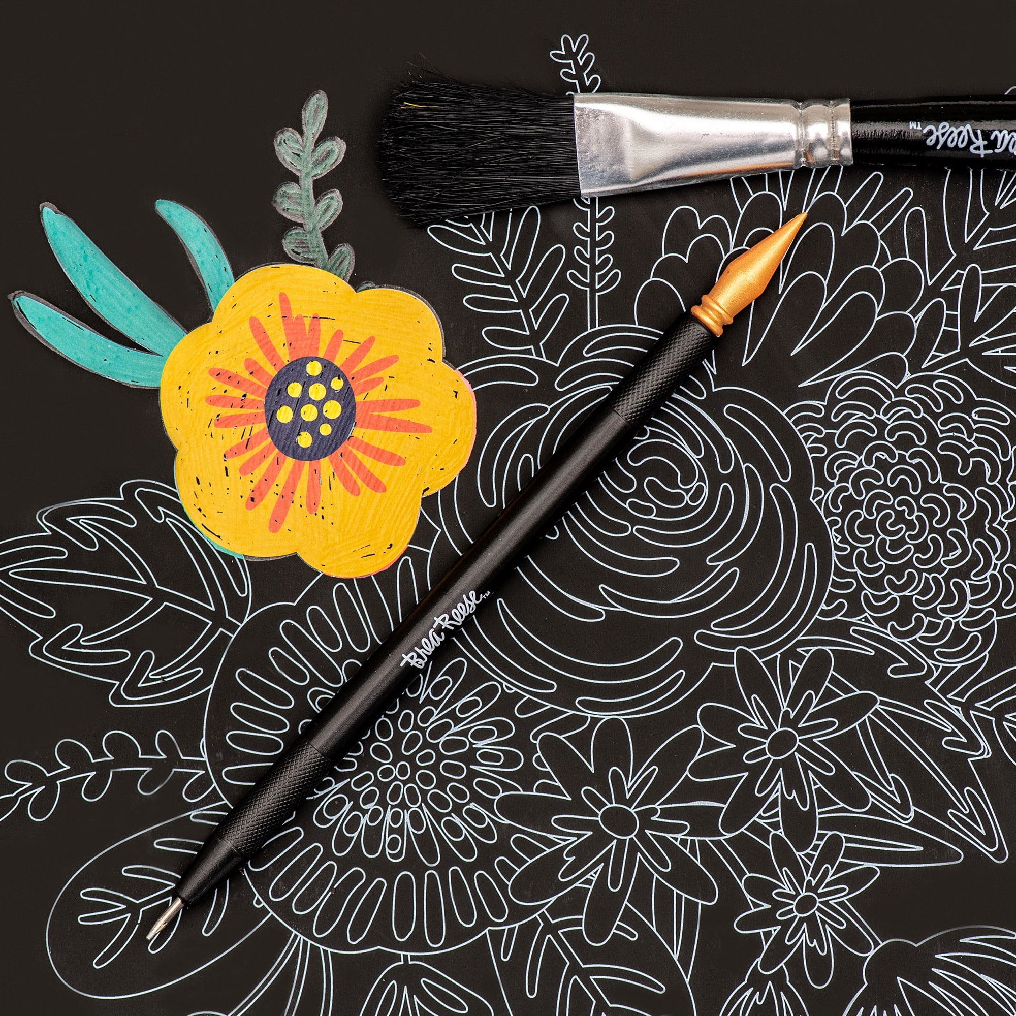 Brea Reese: Scratch Art Paper Pad - Butterfly - 12 Sheets, 6 Guided Nature Designs, Metallic Accents, Dual-Tip Stylus & Brush, 8x8" Pages, Adult Craft
