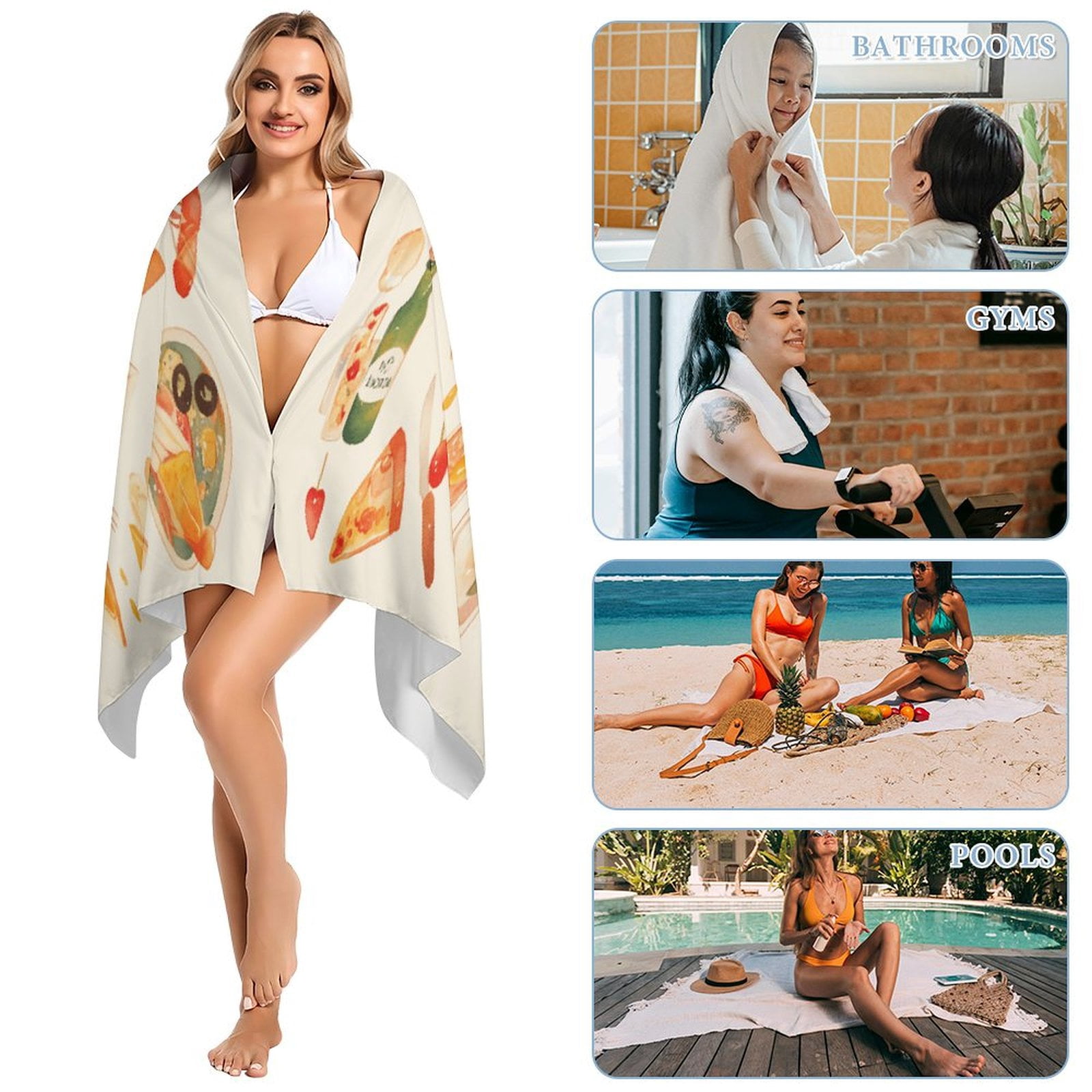 Delicious Pizza Burger Beach Towel – with A Unique Design, Extra Large,XL (32”x 63”) for Kids & Adults