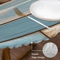 thumbnail image 3 of Blue Beige Brown Vintage Round Tablecloth, Fitted Table Cover with Elastic for 36"-44" Round Tables, Retro Farmhouse Elegant Pastoral Table Cloth Outdoor Indoor Dinning Party Waterproof Tablecloths, 3 of 7