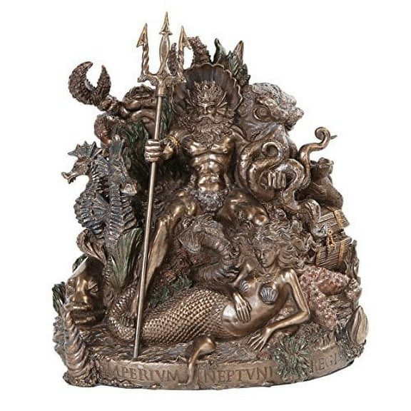 10511 King Neptune with Mermaid and Sea Animals Figurine, 10.5"