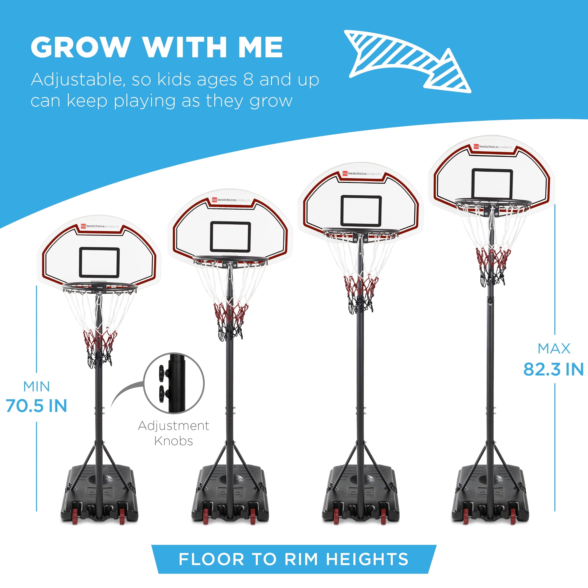 Best Choice Products Kids Height-Adjustable Basketball Hoop, Portable Backboard System w/ 2 Wheels - Dark Red/Black