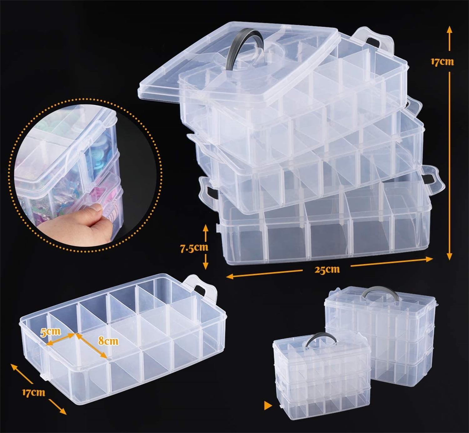 Roofei 3-Layer Crafts Storage Box Storage Container Organizer Box with 30 Adjustable Compartments for Organizing - Large