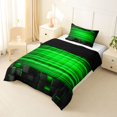thumbnail image 2 of Manfei 3D Cube Neon Light Twin Comforter Sets, Green Gradient Stripe Bedding Set, Green Black, Black Reversible 2 Pieces, 1 Comforter and 1 Pillowcase, 2 of 6