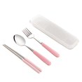 thumbnail image 1 of Stainless Steel Chopsticks Spoon Fork Cutlery Set Ceramic Handle Portable Tableware with Case for Travel Home Camping (Pink), 1 of 7