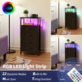 thumbnail image 3 of Night Stand with Charging Station, Led Nightstand with USB Ports and Outlets, End Table with 4 Fabric Drawers and Storage Shelf, Bedside Tables Small Dresser for Small Space and Dorm, Black, 3 of 9