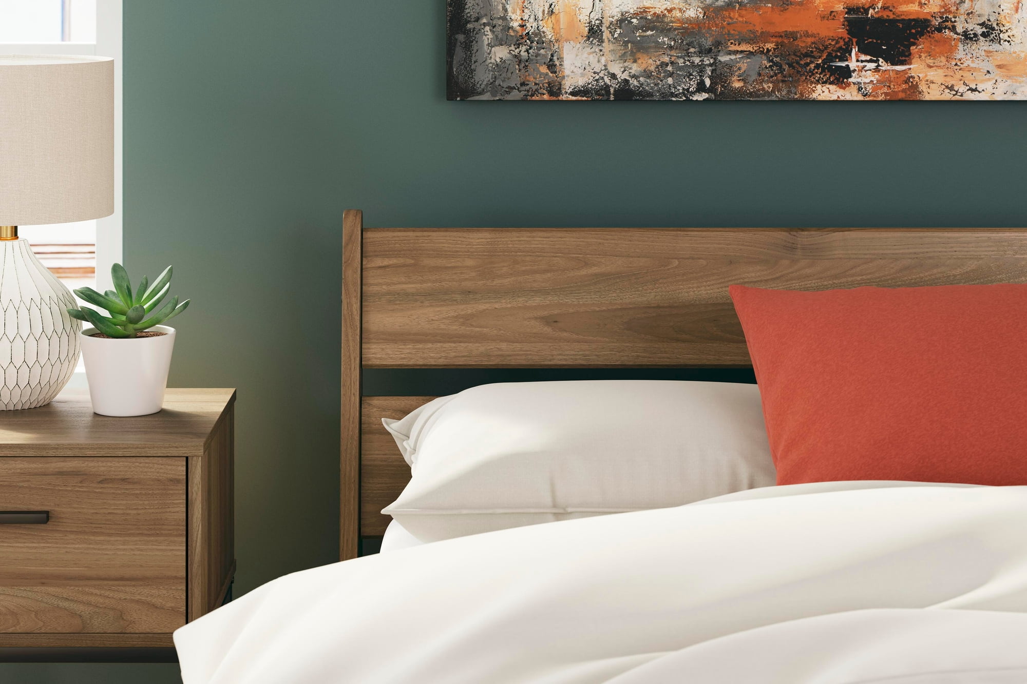 Signature Design by Ashley Deanlow Full Mid-Century Panel Headboard, Honey Brown