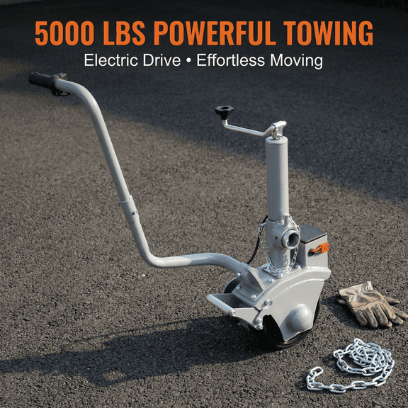 Witaxima Electric Trailer Dolly, 5000lbs Towing Capacity, 350W 12V Trailer Jockey Wheel with 22 ft/min Speed, 8'' Rubber Tire, Silver, for Moving Trailer Caravan Boat