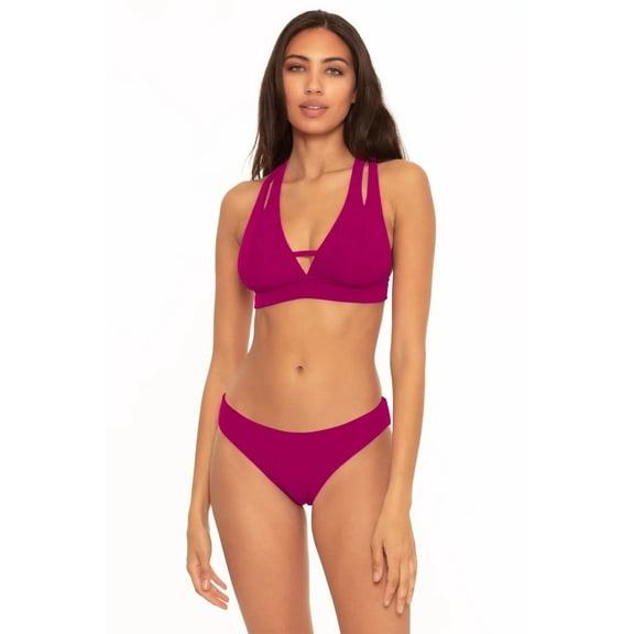 Becca by Rebecca Virtue Fine Line Rib Elaine Split Strap Halter Bra Top Pomegranate SM