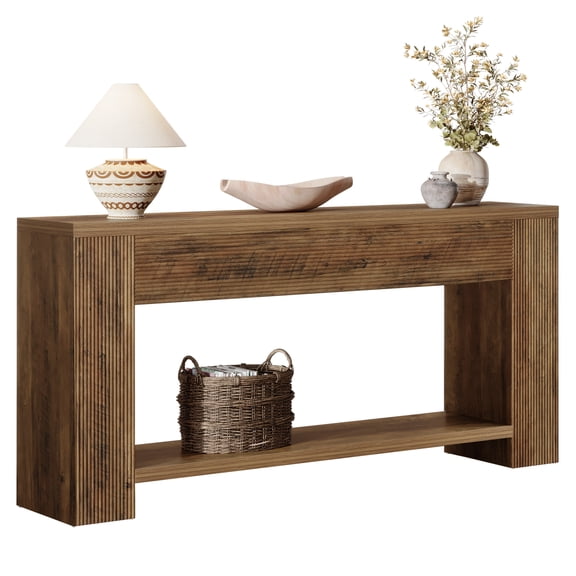 Fnova 70.87" 2-Tier Console Table, Wood Farmhouse Sofa Table for Entryway Hallway Living Room Foyer Decor