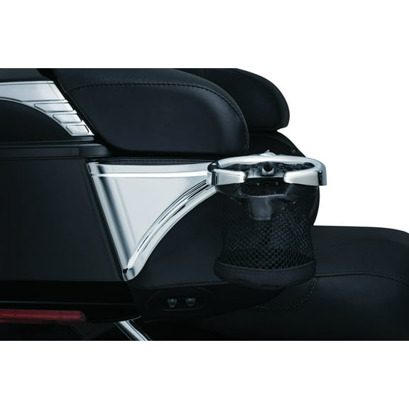 Kuryakyn 1692 Motorcycle Accessory: Passenger Drink/Cup Holder with Mesh Basket for 2014-19 Harley-Davidson Touring & Trike Motorcycles, Right Side, Chrome