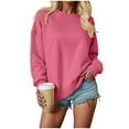 thumbnail image 7 of Quealent Crewneck Sweatshirts for Women Pullover Long Sleeve High Low Side Split Hem Basic Fall Fashion Sweatshirt Top Hot Pink for Size 3XL, 7 of 7