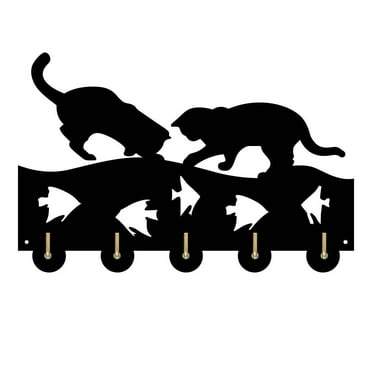 Cat Catches Fish Household Decor Wooden Wall Hooks Wall Hanger Coat Rack Keys Bags Clothes Multi-Purpose Keys Handbags Hook Gift for Designer