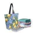 thumbnail image 2 of FORMRS Womens Canvas Tote Bag with Zipper Inner Pocket Shoulder Handbag, Green Lemon Plaid, 2 of 7
