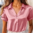 thumbnail image 6 of Tauxra Satin Blouse for Women, Short Sleeve Button Down Shirt, Casual Work Office Tops with Lapel Collar, 6 of 7
