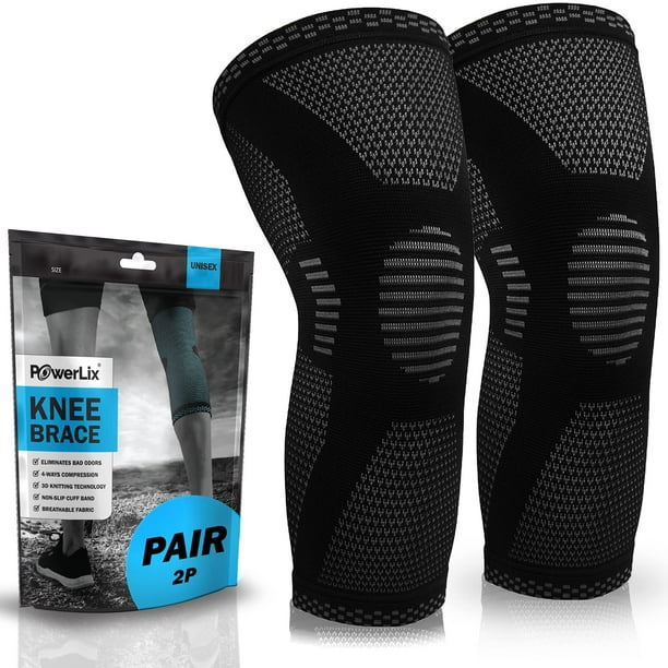 Rodilleras de compresión POWERLIX (par): la mejor rodillera para el dolor de rodilla para hombres y mujeres. Soporte para correr, baloncesto, voleibol, levantamiento de pesas, gimnasio, entrenamiento