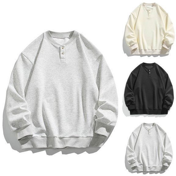 Men's Classic Cotton Casual Sweater Long Sleeve Round Neck Pullover Button Up Top Solid Color Knit Stretch Comfortable Daily Work Lounge Streetwear Essential | JASKFLY,Beige L