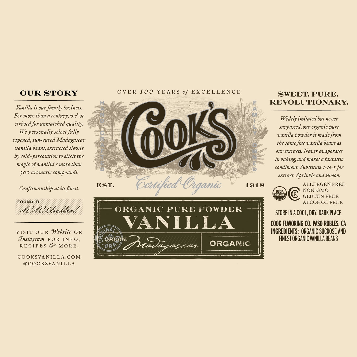 Cook's Organic Pure Bourbon Vanilla Powder, 4.5 oz