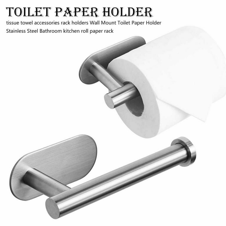 Tindbea Mega Size Toilet Paper Holder with Shelf + Towel Robe Hooks,  Adhesive or Screw Wall Mounted Toilet Paper Roll Holder, Stainless Steel  Bathroom