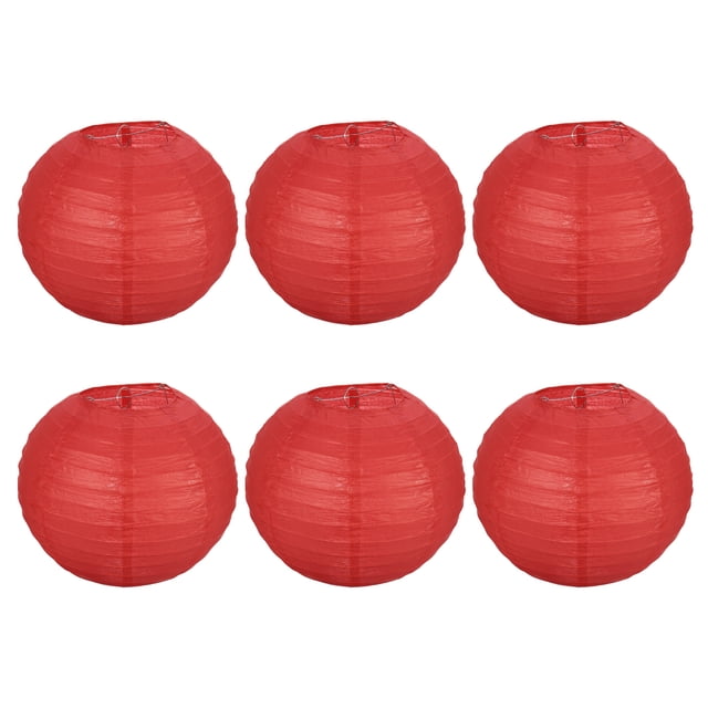 Unique Bargains Lanternes en Papier de 8 Pouces, Lot de 6 Abat-Jour Pliant Rond pour Mariage Fête à la Maison Célébration de Festival, Rouge
