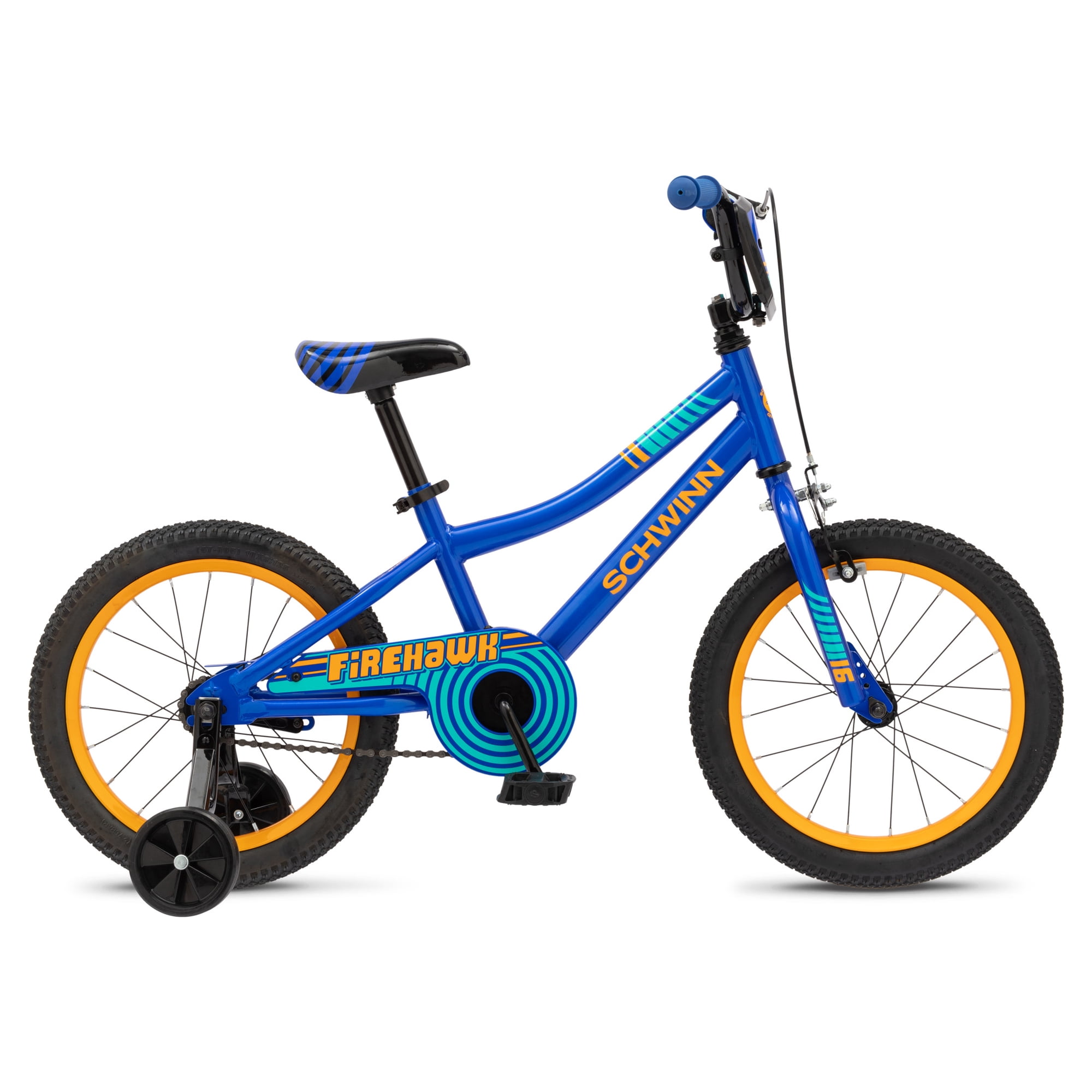 Schwinn Firehawk Kids Bike with Training Wheels, 16-Inch Wheels, Ages 3-7, Blue
