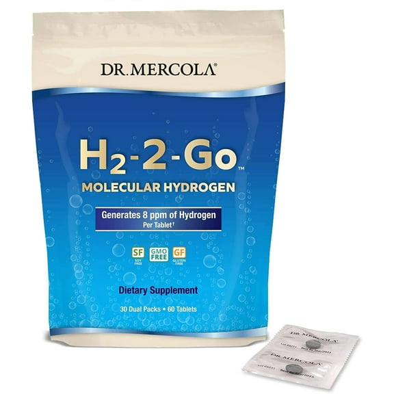 Dr. Mercola H2-2-Go Packets, Up to 8ppm of Molecular Hydrogen Gas*, non GMO, Gluten Free, Soy Free