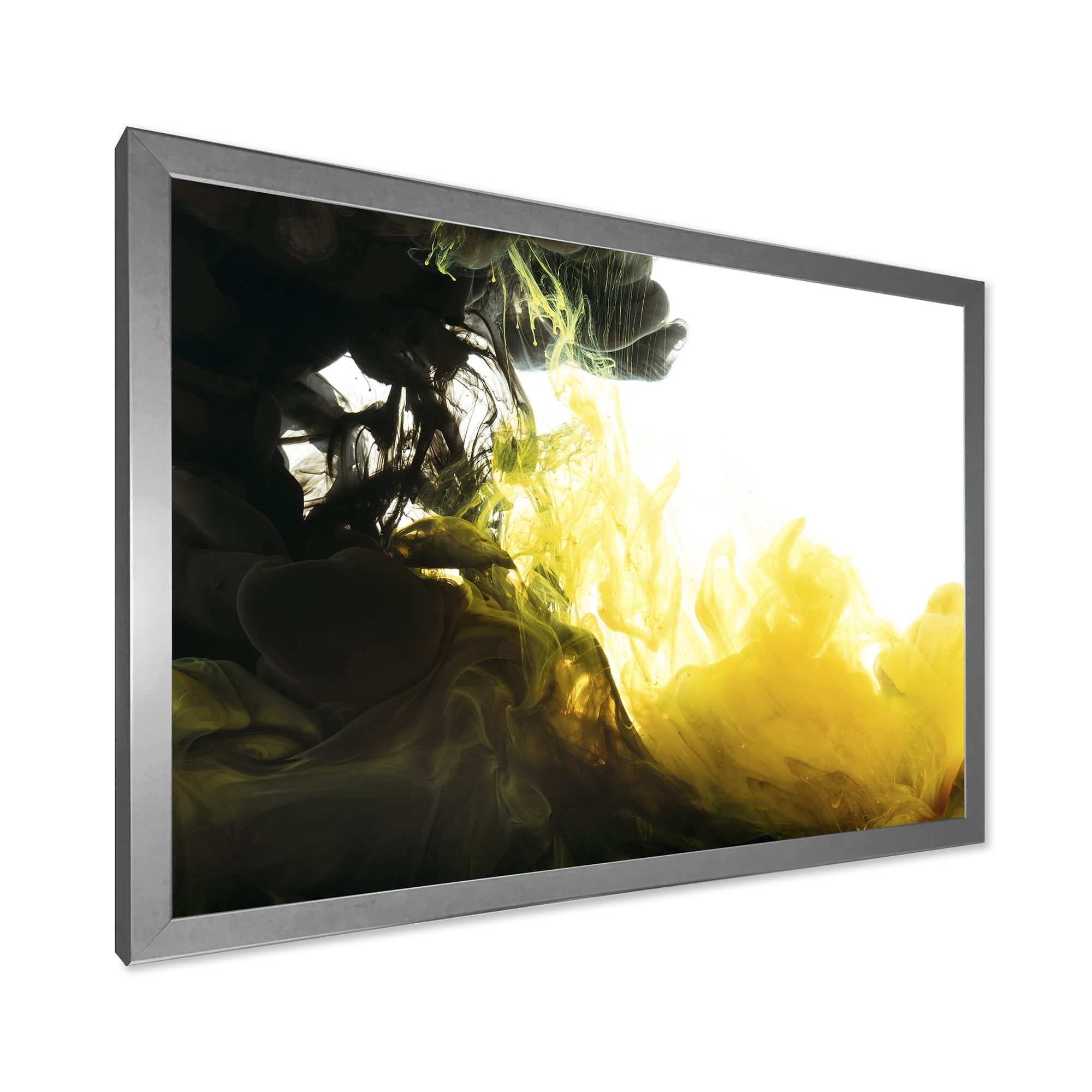 Designart 'Abstract Of Yellow Meeting Black' Modern Framed Art Print