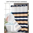 thumbnail image 4 of No Hook Cloth Fabric Shower Curtain with Snap in Liner, Orange Navy Blue Striped Waterproof Shower Curtains Set with See Through Top Window, Minimalist Farmhouse Lines Bath Curtains Shower 48"x72", 4 of 6