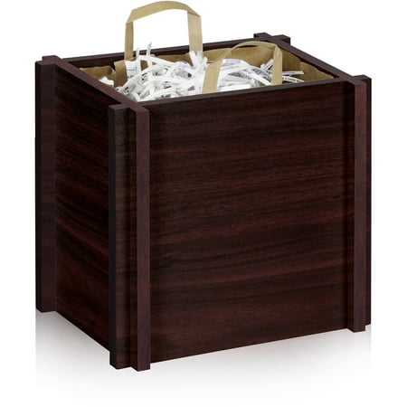 Way Basics 14.1" H Modern Wastebasket and Eco Paper Bag Support Frame, Espresso Wood Grain - Lifetime Guarantee