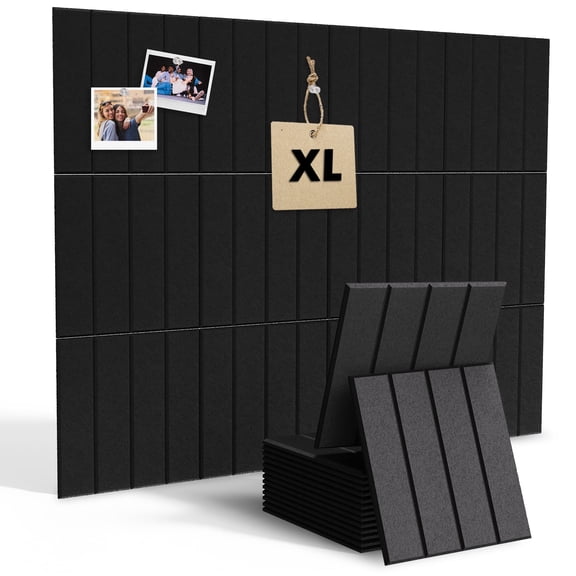 Felt Bulletin Board Tiles Large 48" x 36" Cork Board Alternative-12 Pack with 60 Adhesive Tabs, Thick Slat Wall Panels for Office Decor, Push Pin Board Wall Organizer Alternative -Black
