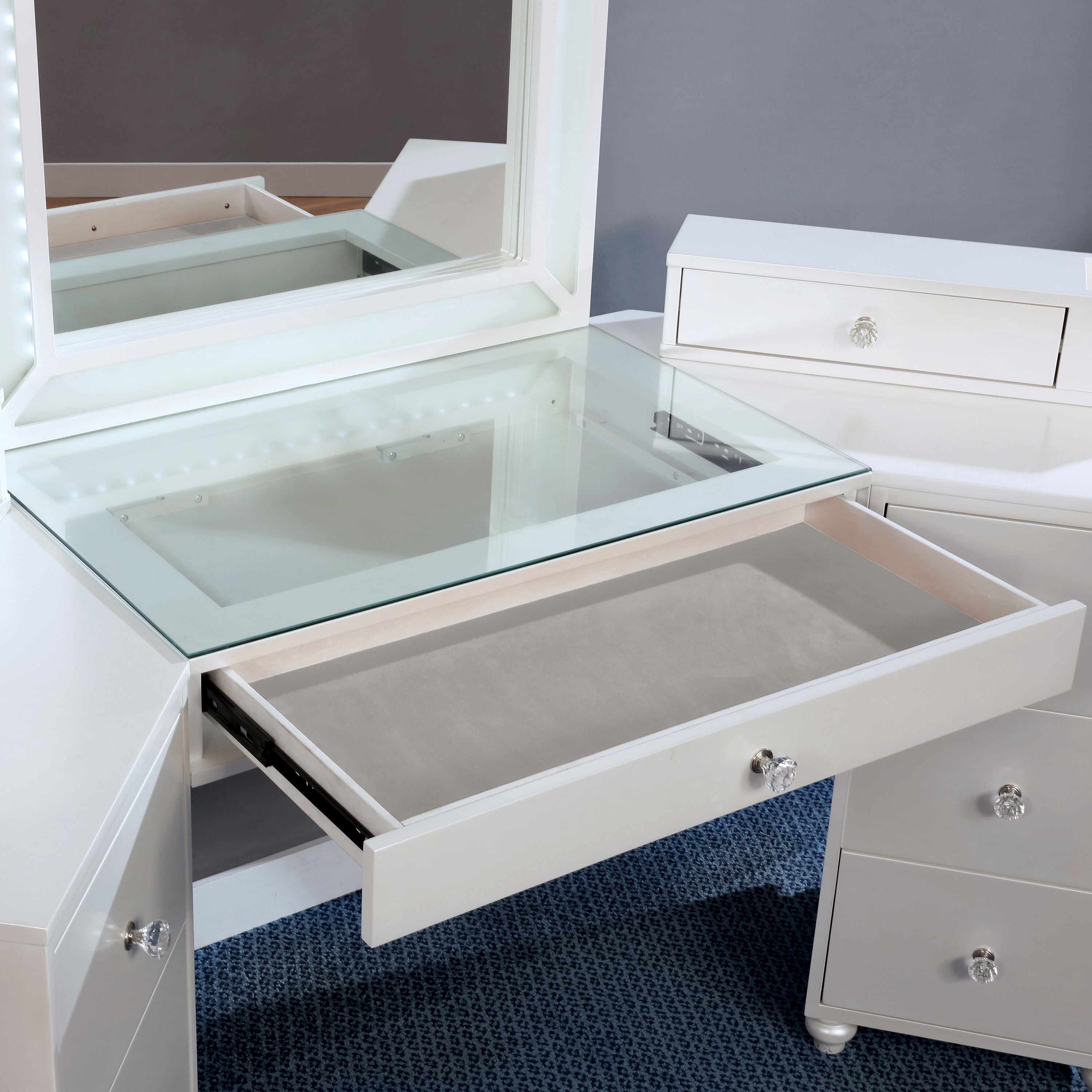 Furniture of America Urman LED 3-Piece Vanity Set, Glossy White
