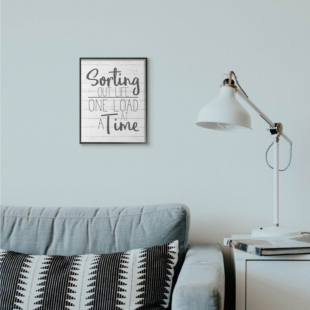 Stupell Industries Sorting Out Life Bathroom Laundry Black And White Design Framed Giclee Texturized Art by Kimberly Allen