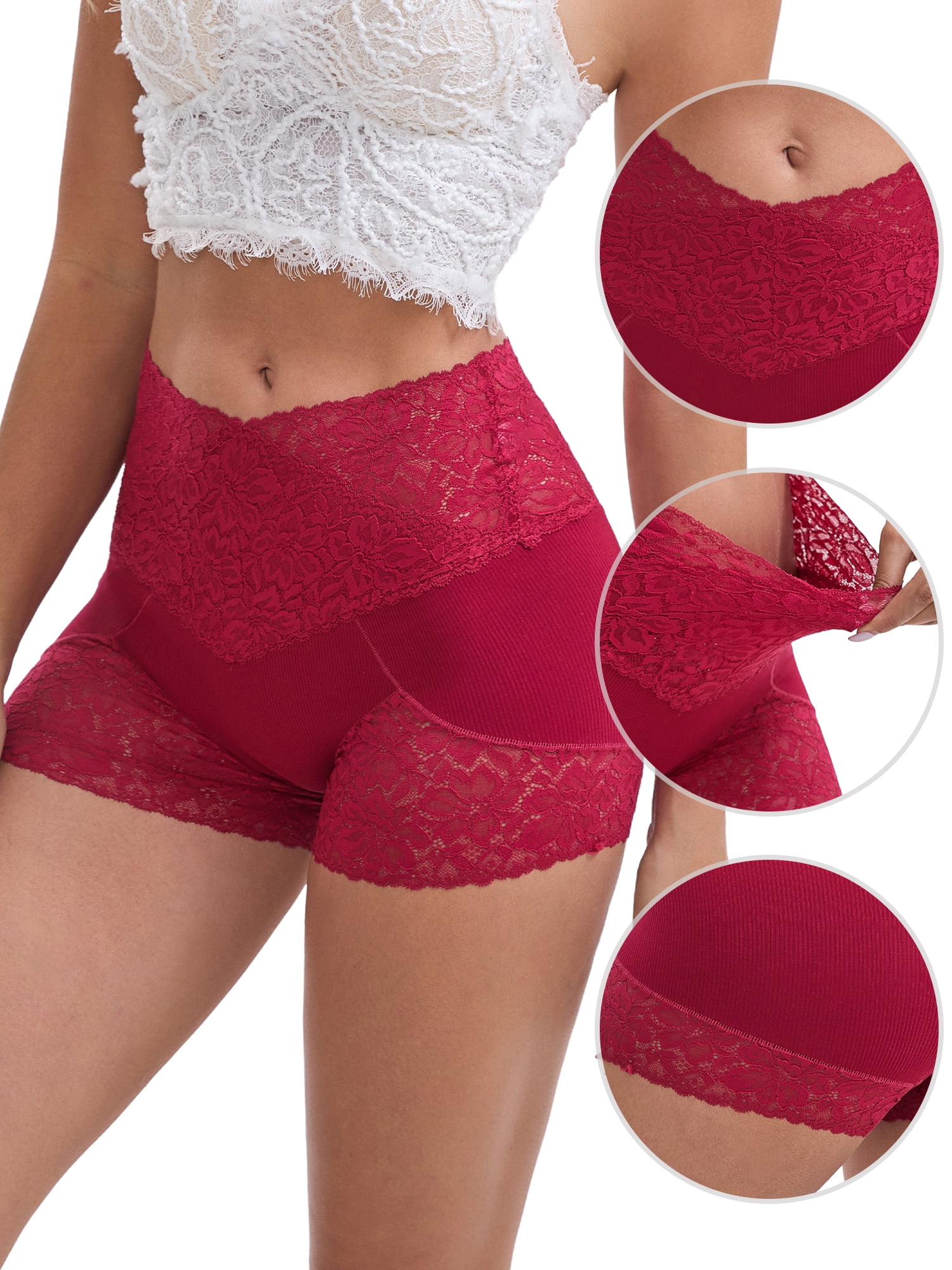 DARING DIVA Women's Lace Seamless Tummy Control Hip Lifting Panties L Burgundy