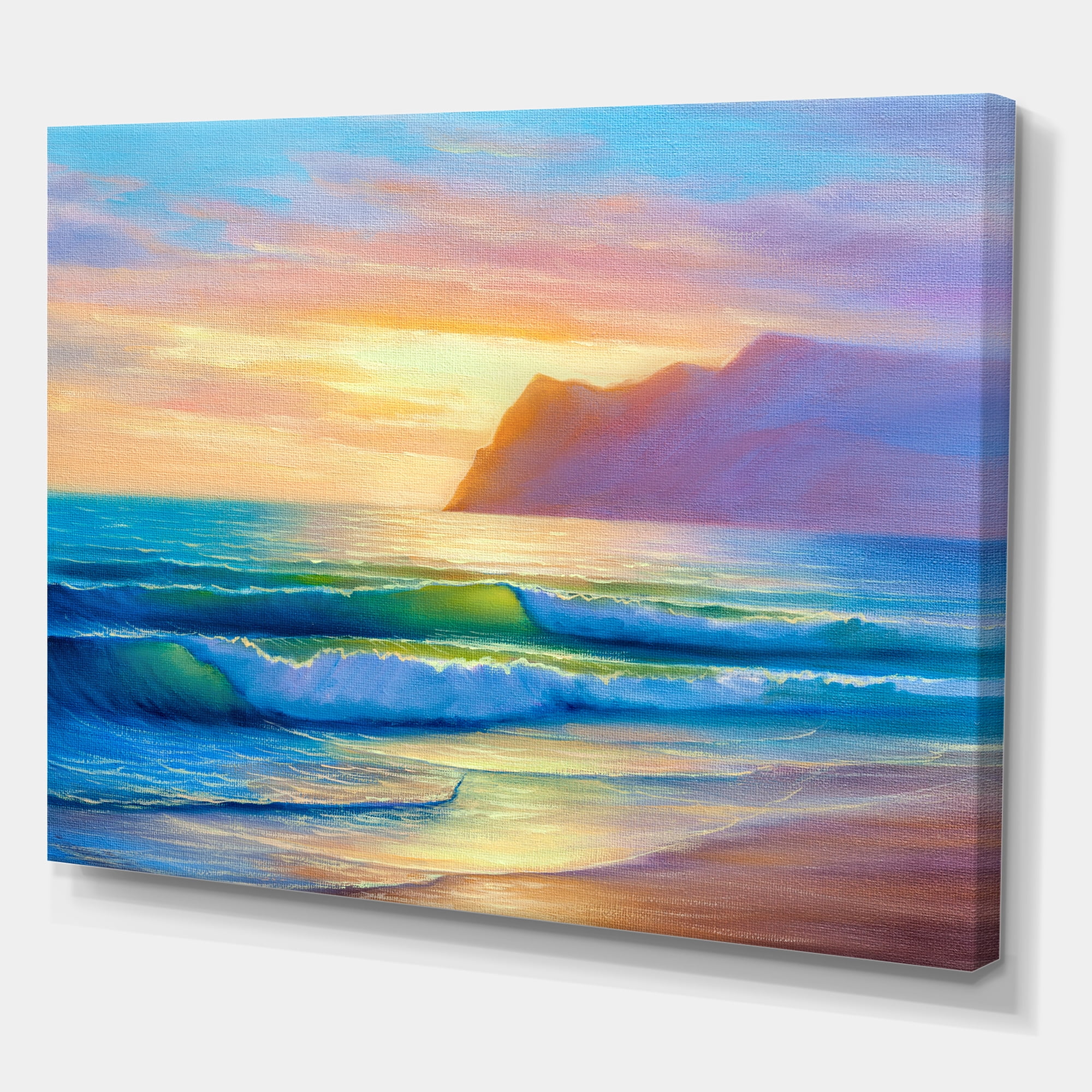Designart ' Sunrise Glow On The Sea Waves IV ' Nautical & Coastal Canvas Wall Art Print