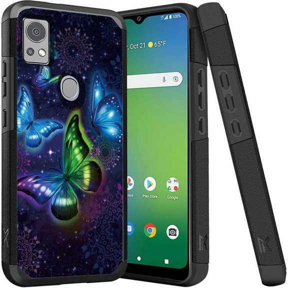 ANJ  Shockproof Dual Layer Slim Hard Case   Tempered Glass Cover Compatible with Icon 5, AT&T Motivate 4 - Twilight Butterfly